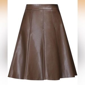 Brown Faux Leather Knee Length Skirt